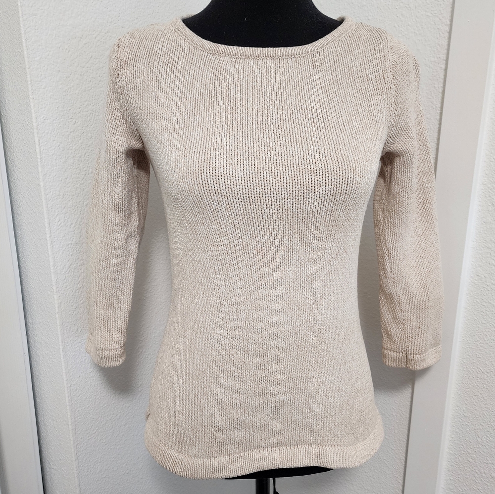 L.L. Bean Cream 100% Cotton 1/2 Sleeve Knit Sweater